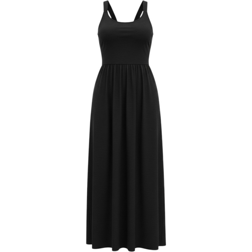 Ava & Viv Halter Maxi Dress Women 2X Black NEW Smocked Back Slub Knit Boho